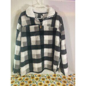 Warm & Cozy Lifestyle Size L Pullover 1/4 Zip Jacket Black White & Gray Plaid